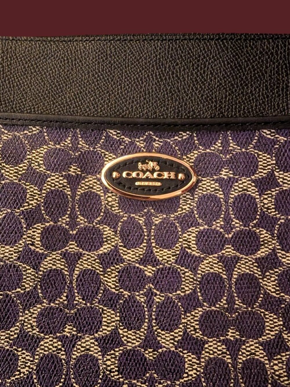 Coach Signature Purple And Black Leather Trim Coated Canvas Cross Body Purse - Picture 6 of 16